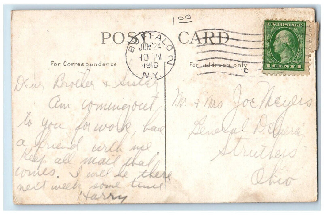 1916 Trolley Car North on Main Street Buffalo New York NY Antique Postcard