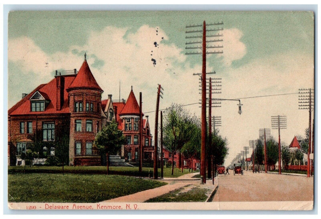 1912 Street Posts Delaware Avenue Kenmore New York NY Antique Posted Postcard