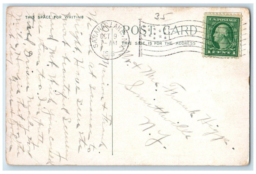 1916 Birds Eye View Lake Flower Town Mts. Looking East Saranac Lake NY Postcard