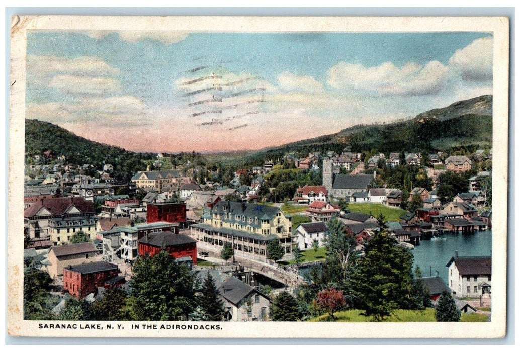 1920 Birds Eye View In The Adirondacks, Saranac Lake New York NY Posted Postcard