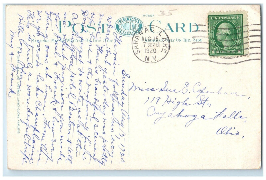 1920 Birds Eye View In The Adirondacks, Saranac Lake New York NY Posted Postcard