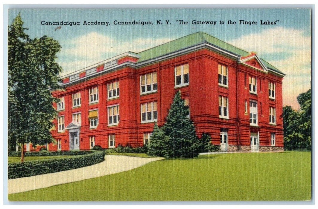 c1950's The Gateway to the Finger Lakes Canandaigua Academy NY Postcard