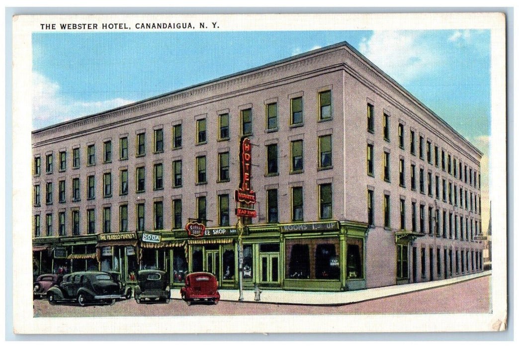 c1930's Soda Cofffee Shop Market The Webster Hotel Canandaigua NY Postcard