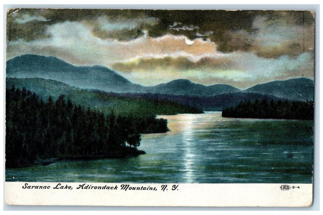1908 Saranac Lake Moon Adirondack Mountains New York NY, Winthrop MA Postcard