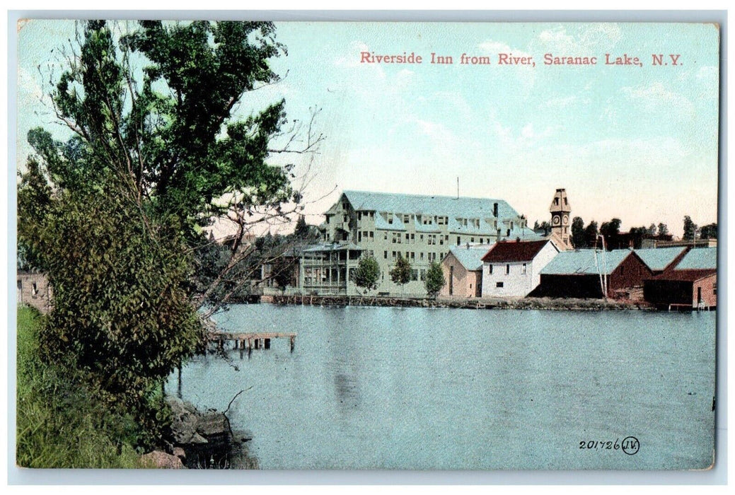 1908 View Of Riverside Inn From River Saranac Lake New York NY Antique Postcard