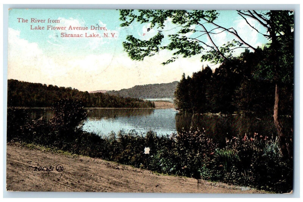 1908 The River From Lake Flower Avenue Drive Saranac Lake New York NY Postcard
