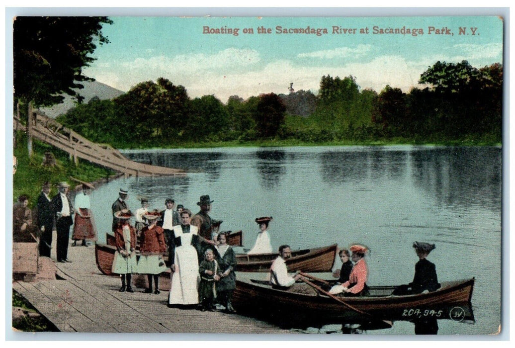 c1910's Boating On The Sacandaga River At Sacandaga Park New York NY Postcard