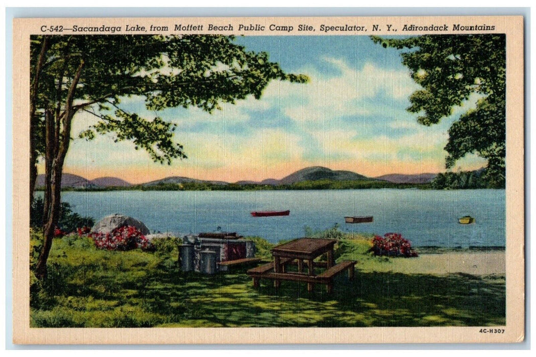 c1930's Sacandaga Lake From Moffet Beach Public Camp Site Speculator NY Postcard
