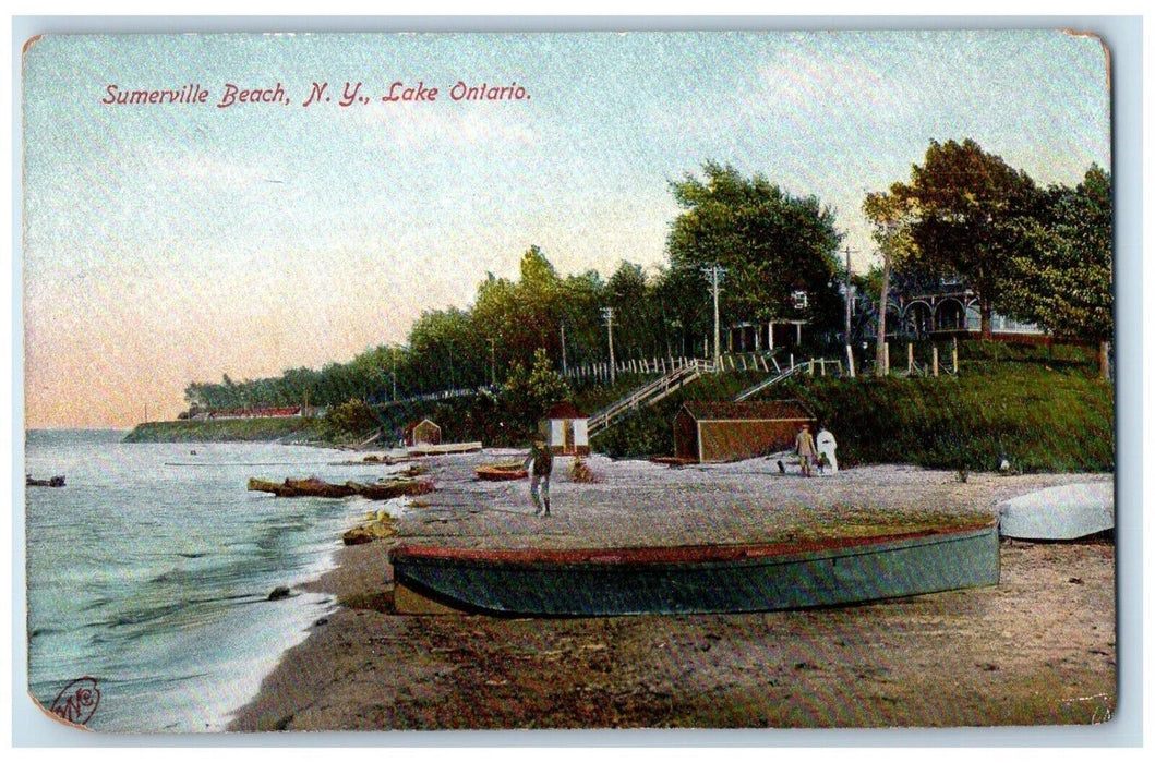 c1910's Lake Ontario Boat Scene Sumerville Beach New York NY Antique Postcard