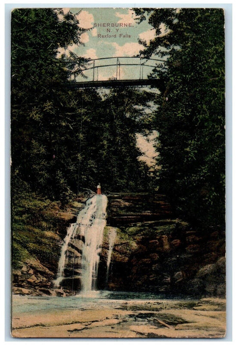 c1910's Rexford Falls Waterfall Hanging Bridge Sherburne New York NY Postcard