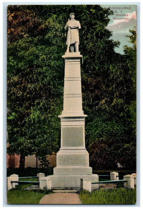 c1910's View Of Soldiers Monument Sherburne New York NY Antique Postcard