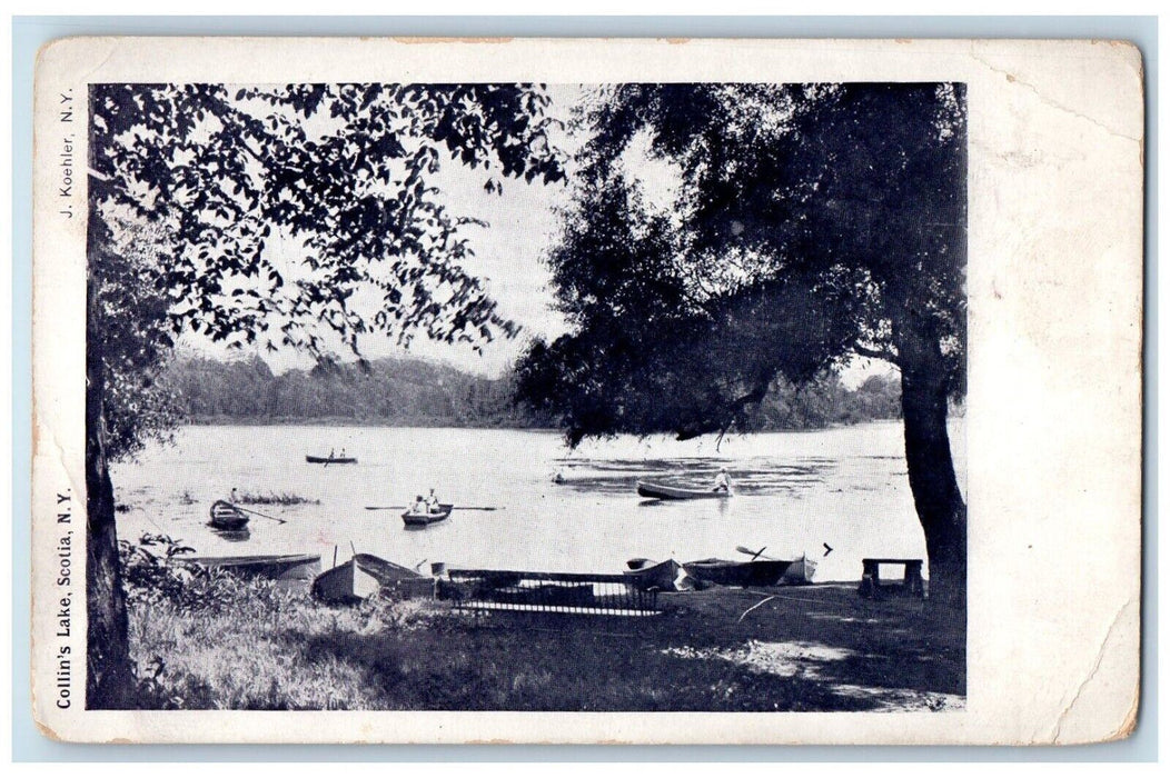 c1905 View Of Collins Lake Canoeing Boat Scotia New York NY Antique Postcard