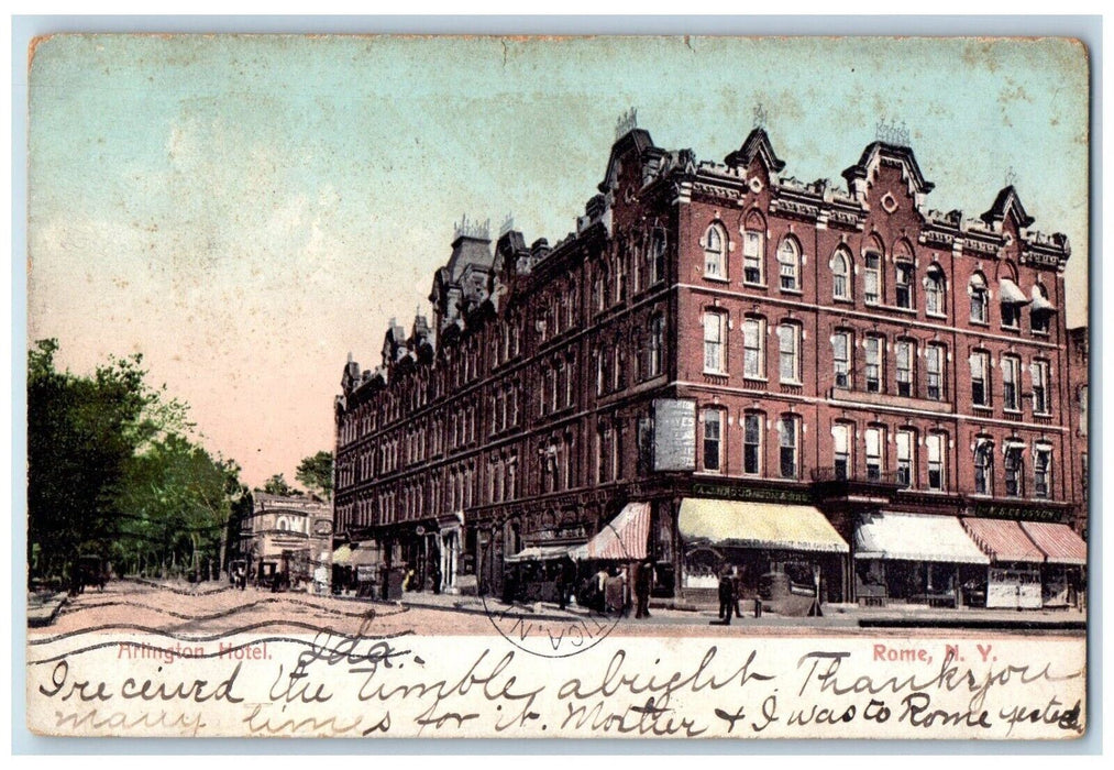 1907 Arlington Hotel Building Store Front Rome New York NY Posted Postcard