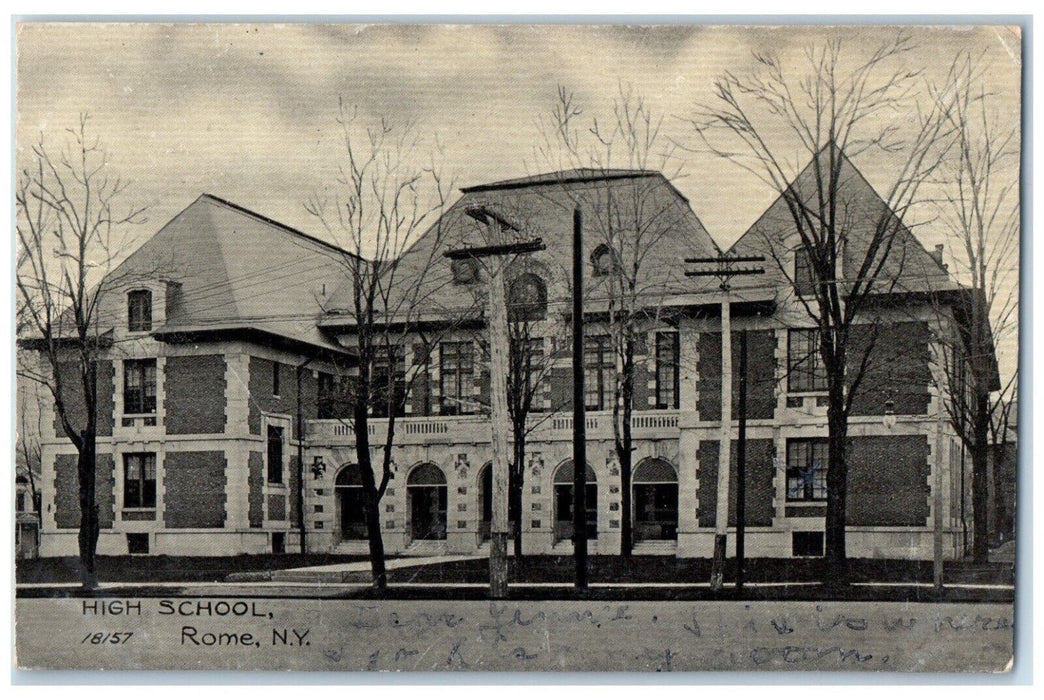 1908 High School Building Street View Rome New York NY Antique Posted Postcard
