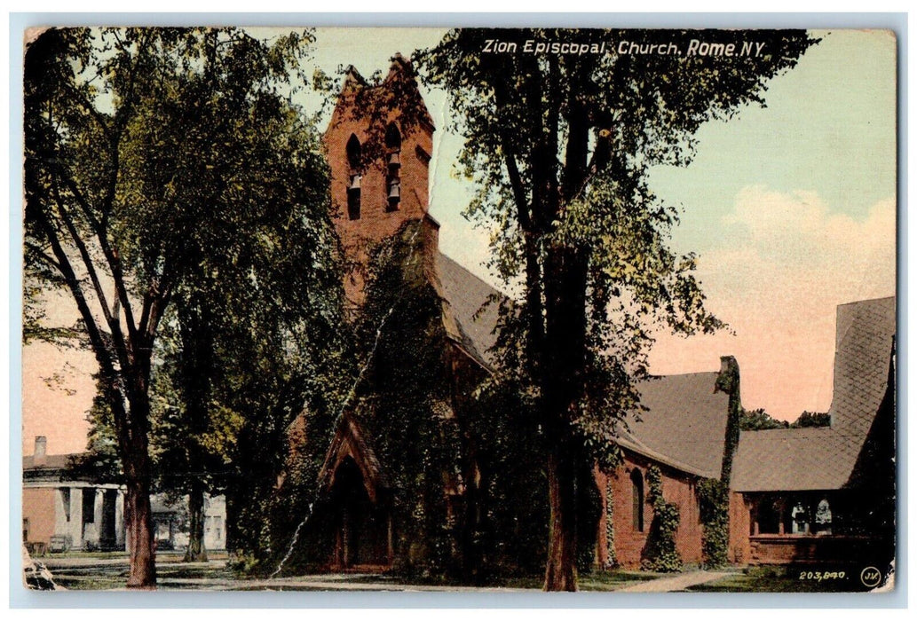1916 Zion Episcopal Church Scene Street Rome New York NY Antique Posted Postcard