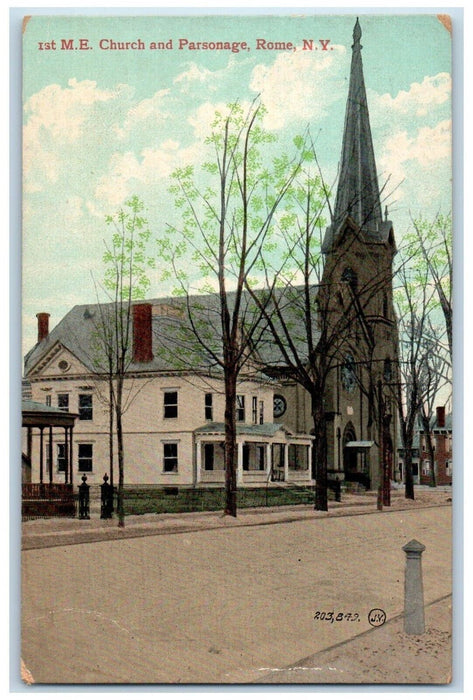 1908 1st M. E. Church And Parsonage Rome New York NY Antique Posted Postcard