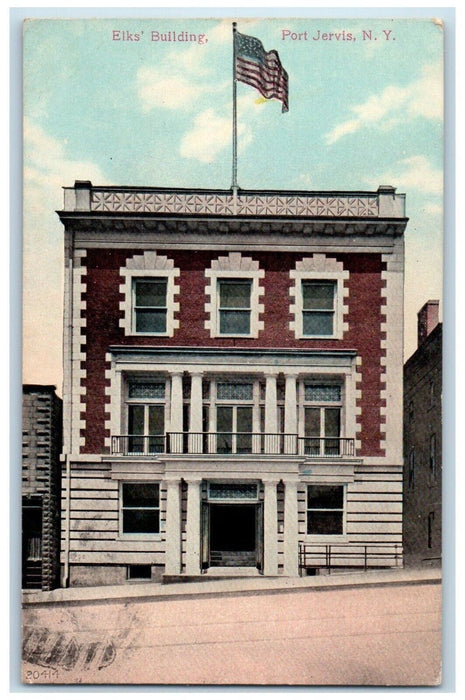 1911 Elk's Building Street Scene Port Jervis New York NY Posted Antique Postcard