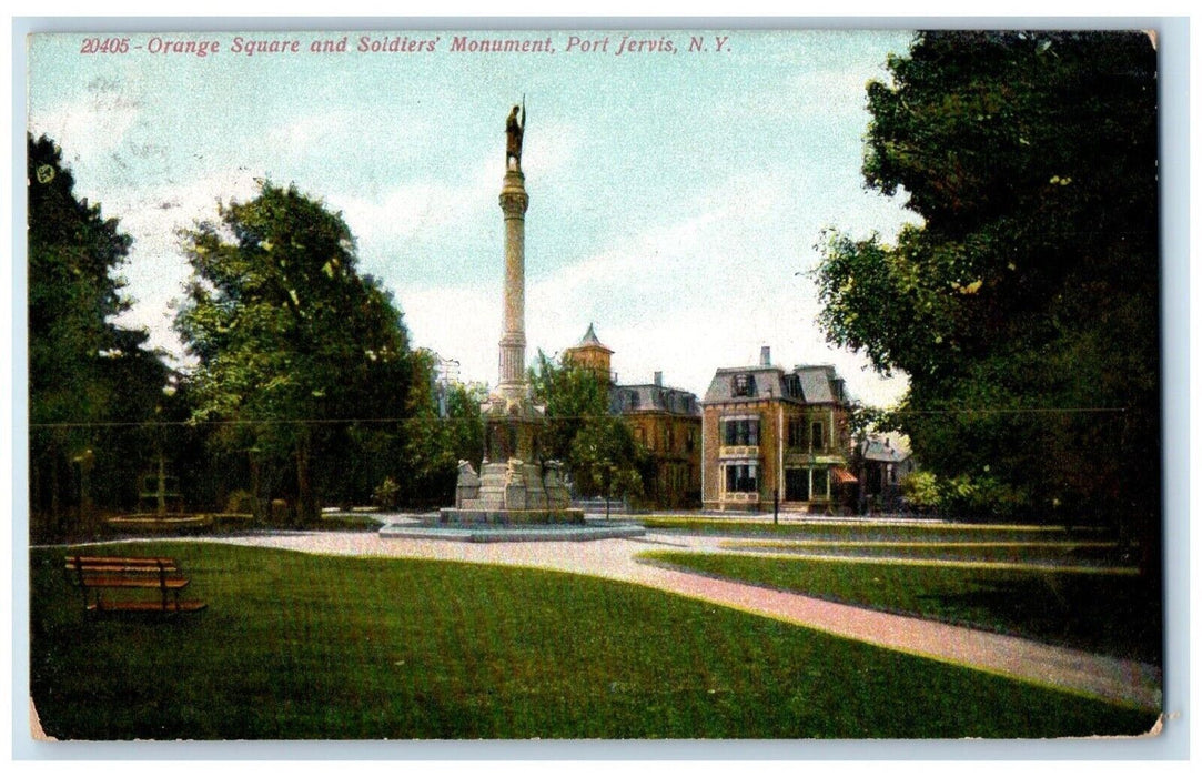 1908 Orange Square Soldier's Monument Port Jervis New York NY Antique Postcard