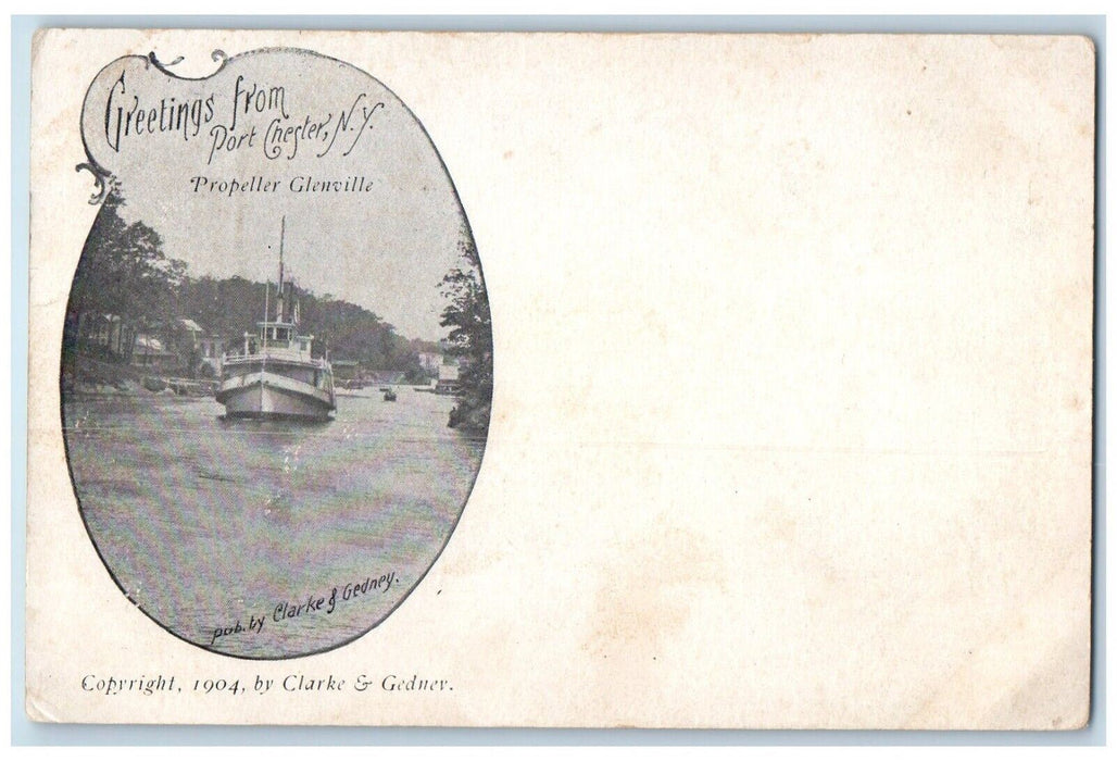 Greetings From Port Chester New York NY, Propeller Glenville Boat Postcard