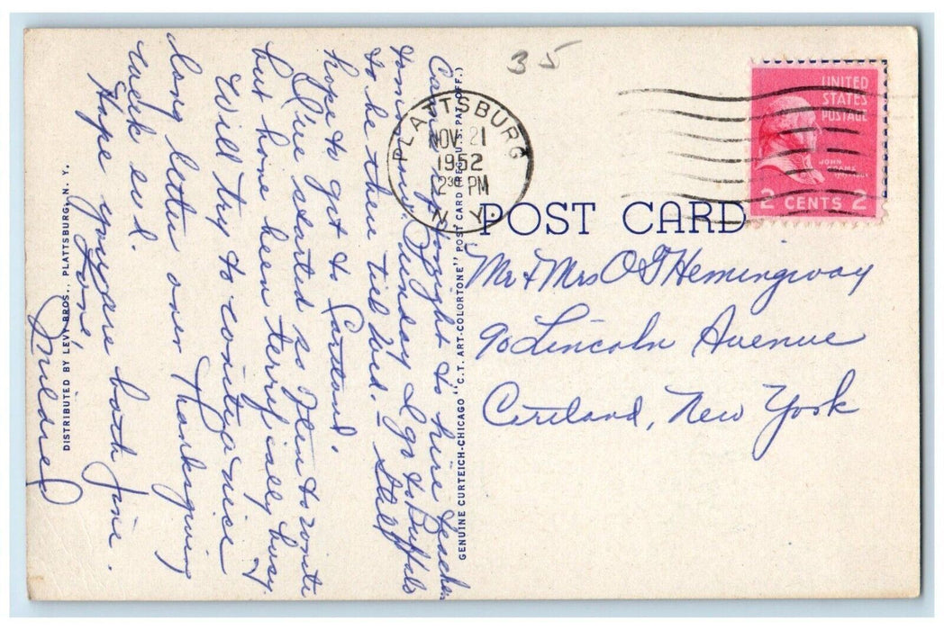 1952 Residence Hall State Teacher's College Plattsburg New York NY Postcard