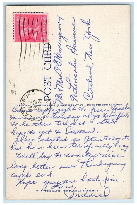 1952 Residence Hall State Teacher's College Plattsburg New York NY Postcard