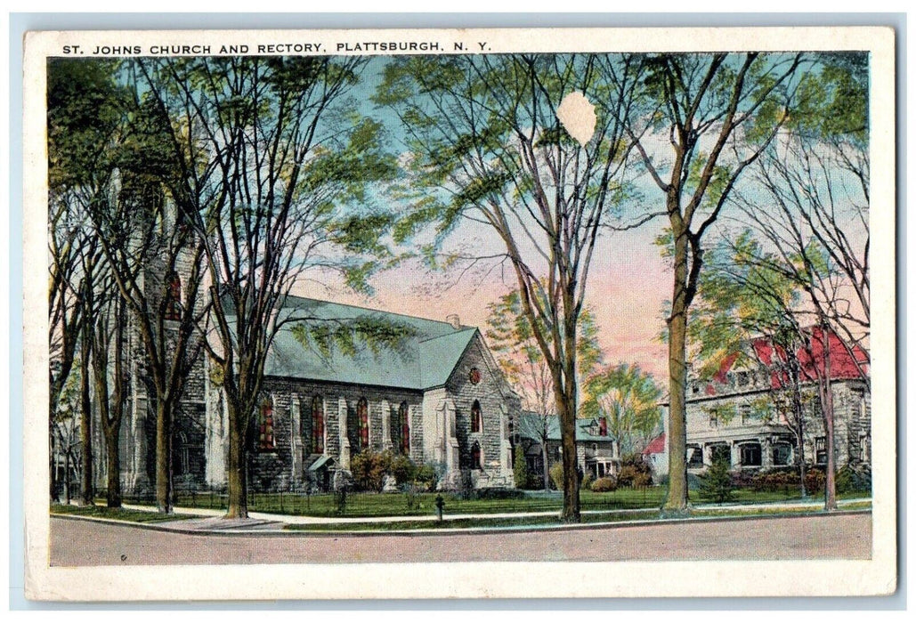 c1920's St. Johns Church And Rectory Plattsburg Minerva New York NY Postcard