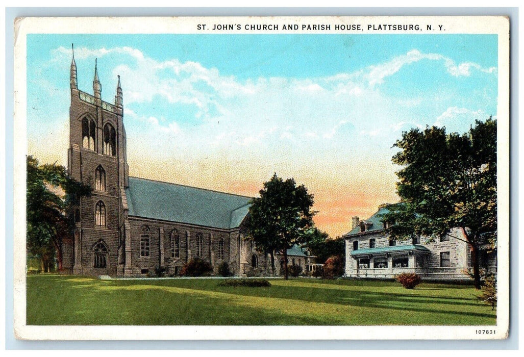 1928 St. John's Church And Parish House Plattsburg New York NY Postcard