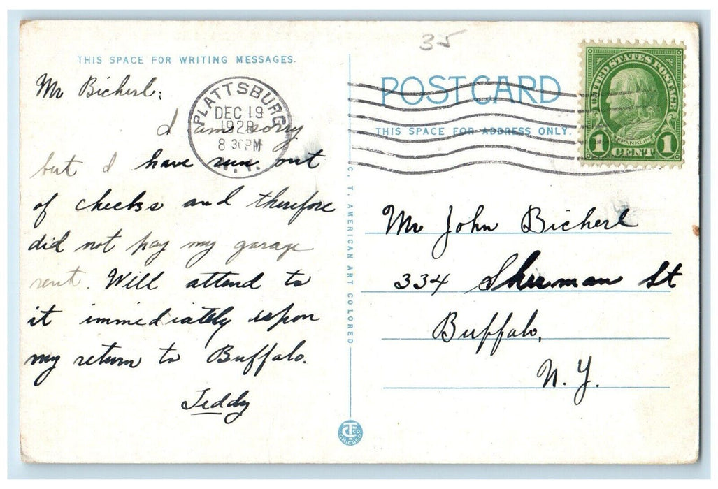 1928 St. John's Church And Parish House Plattsburg New York NY Postcard