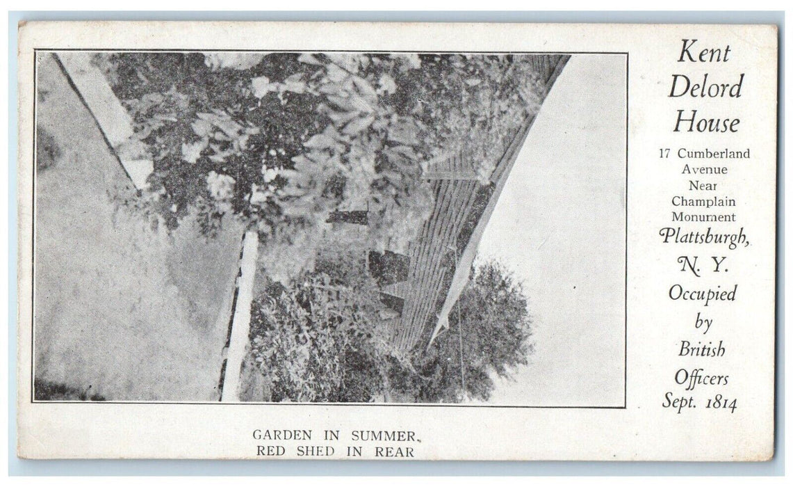 c1910's Kent Delord House Garden In Summer Red Shed Rear Plattsburg NY Postcard
