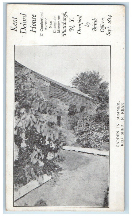 c1910's Kent Delord House Garden In Summer Red Shed Rear Plattsburg NY Postcard