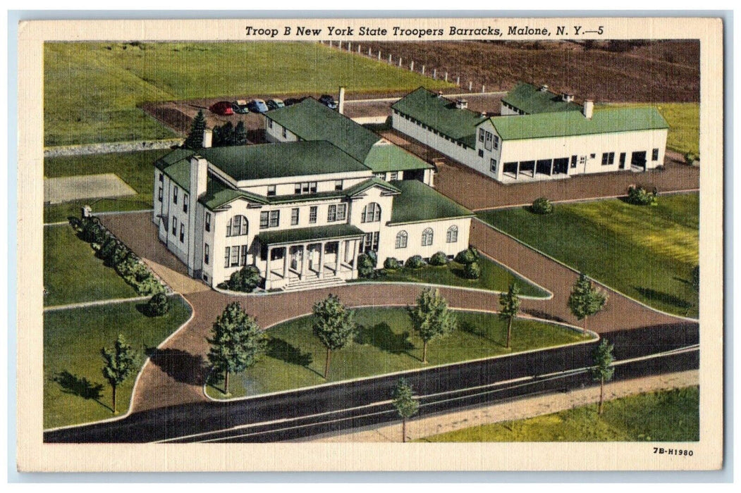 c1940's Troop B New York State Troopers Barracks Malone New York NY Postcard