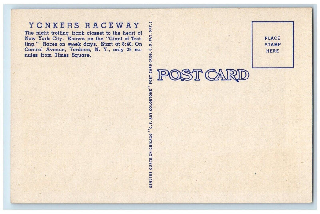 c1940's Night Trotting Mecca Beautiful Yonkers Raceway Yonkers NY Postcard
