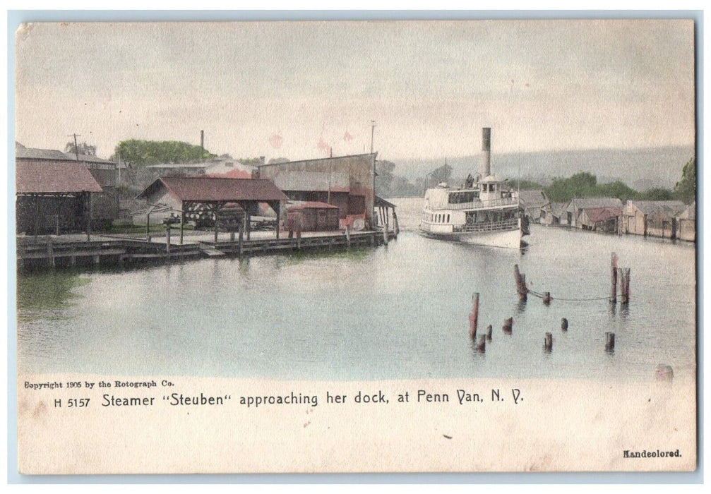 c1905 Steamer Steuben Approaching Her Docks At Penn Yan New York NY Postcard