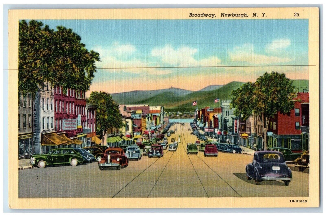 c1940's Railway Cars Business Section Broadway Newburgh New York NY Postcard