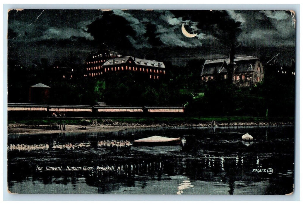 1910 The Convent Hudson River Night View Crescent Moon Peekskill NY Postcard