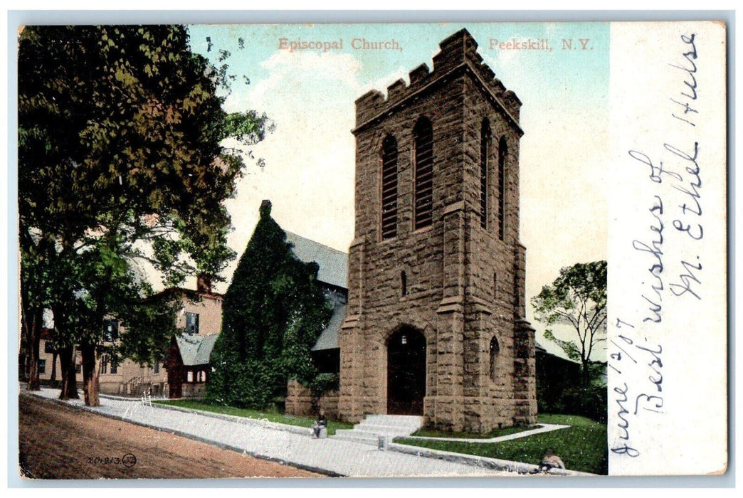 c1905 Episcopal Church Dirt Road Scene Street Peekskill NY Antique Postcard