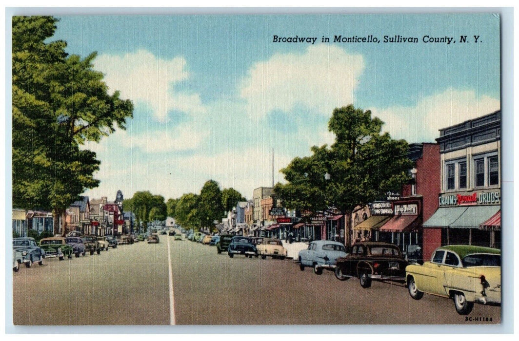 c1950's Drugstore Broadway Monticello Sullivan County New York NY Postcard