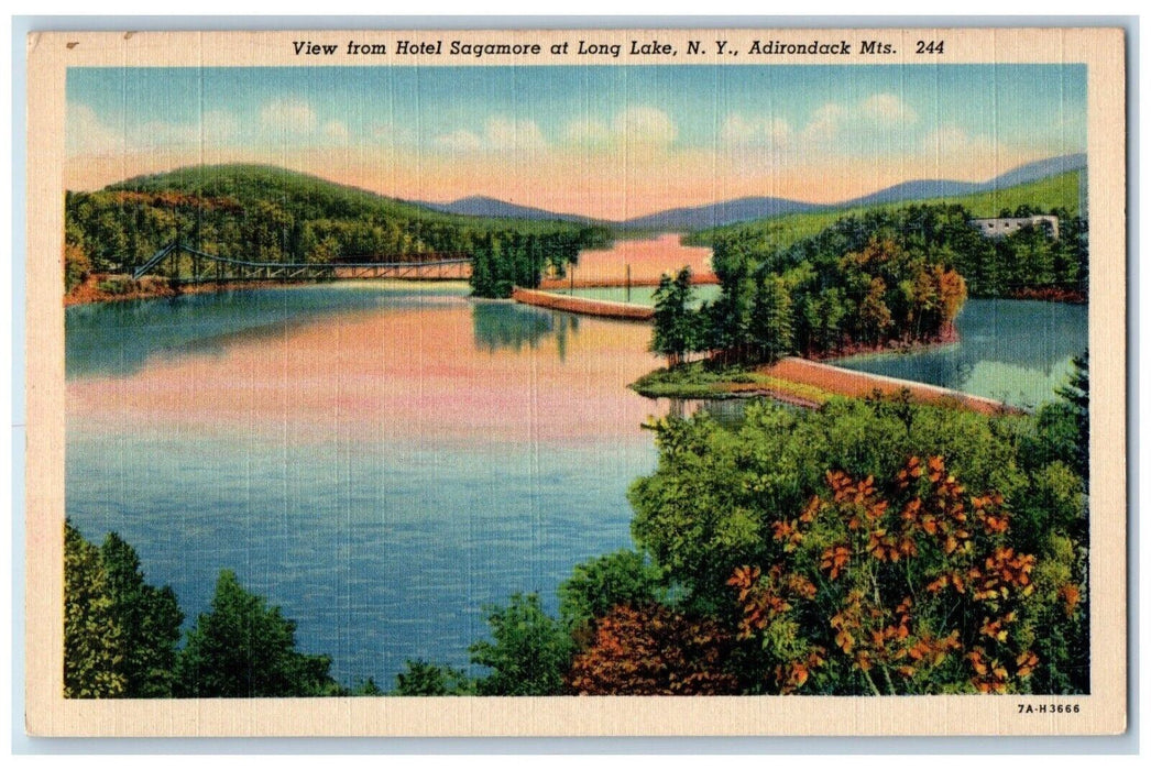 c1940's View from Hotel Sagamore Long Lake Adirondack Mts. New York NY Postcard