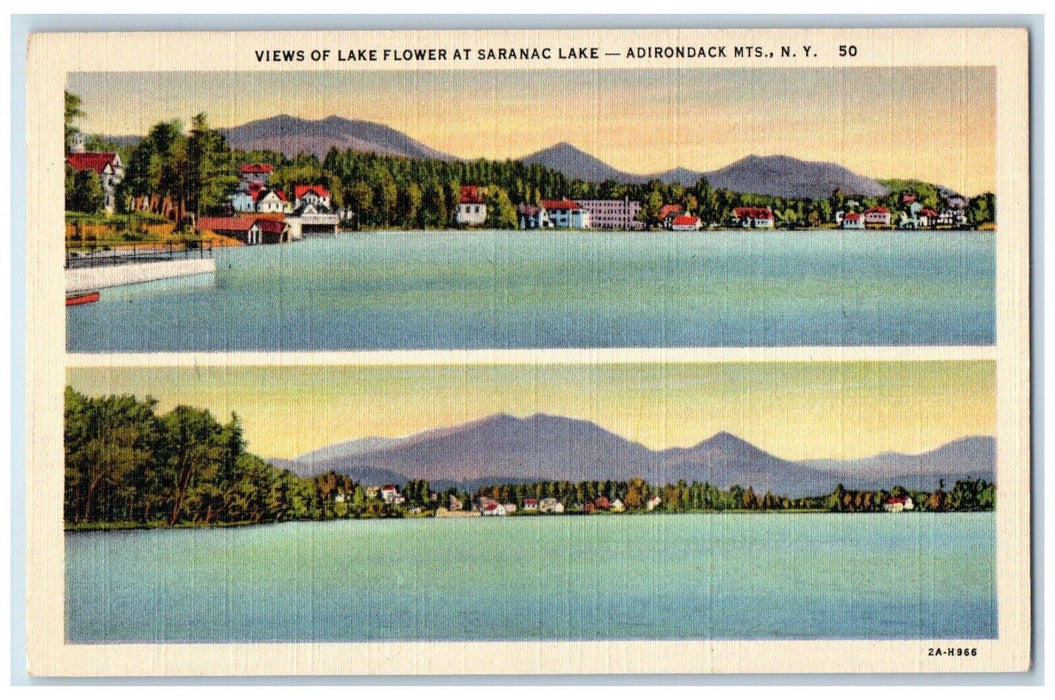 c1940's Lake Flower at Saranac Lake Adirondack Mts. NY Multiview Postcard