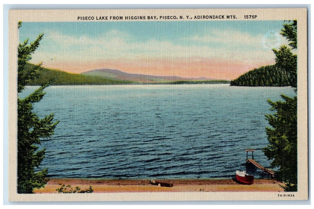 c1940's Piseco Lake from Higgins Bay Adirondack Mts. Piseco NY Postcard