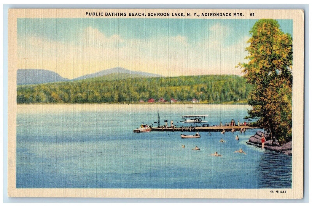 c1940's Public Bathing Beach Schroon Lake Adirondack Mts. New York NY Postcard