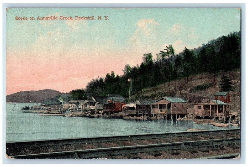 1910 Scene On Annsville Creek Railway And Houses Peekskill NY Antique Postcard