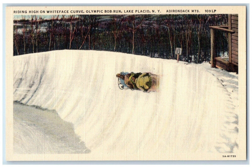 c1940's Riding High on Whiteface Bob-Run Curve Adirondack Mts. NY Postcard