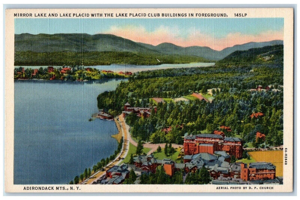 c1930's Mirror Lake Lake Placid Club Buildings Adirondack Mts. NY Postcard