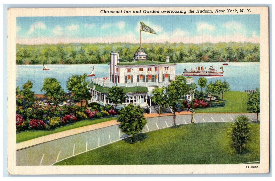 1939 Claremont Inn and Garden Overlooking The Hudson New York NY Postcard