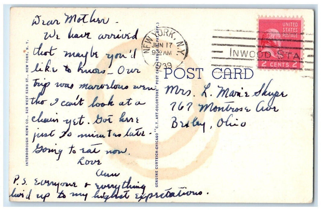 1939 Claremont Inn and Garden Overlooking The Hudson New York NY Postcard
