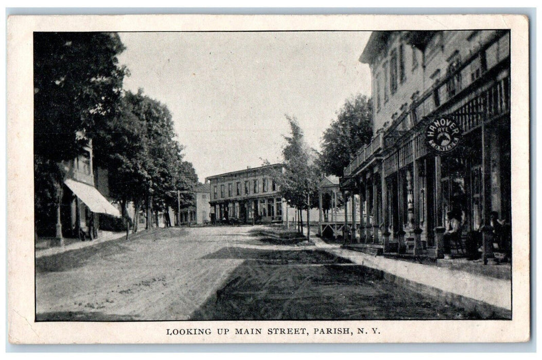 1912 Looking Up Main Street View Dirt Road Hanover Store Parish NY Postcard