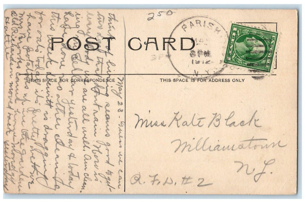 1912 Looking Up Main Street View Dirt Road Hanover Store Parish NY Postcard