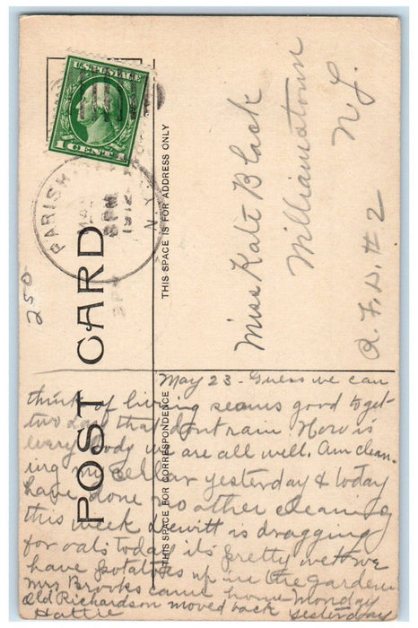 1912 Looking Up Main Street View Dirt Road Hanover Store Parish NY Postcard