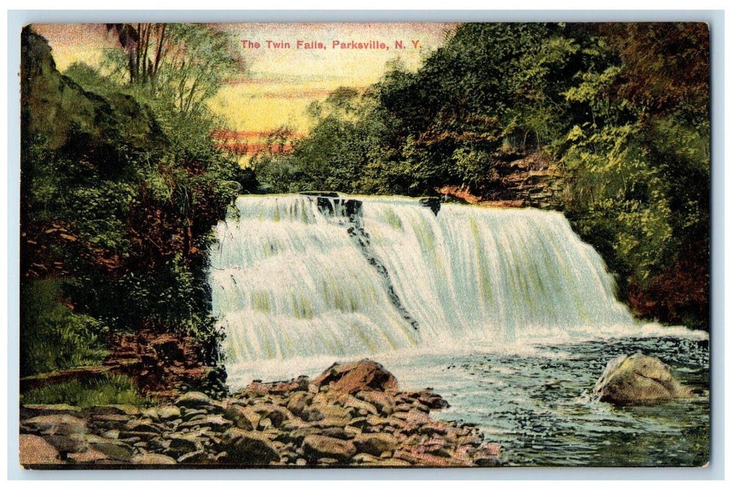 1909 The Twin Falls Waterfalls Parksville New York NY Posted Antique Postcard